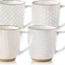 GBhome Large Coffee Mugs Set of 4, 16oz Handmade Embossed Coffee Mugs Set with Large Handle for Cappuccino/Latte/Tea/Hot Cocoa, Dishwasher & Microwave Safe, Off White
