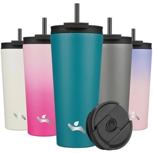 Konokyo 22 OZ Insulated Tumbler with Lid and 2 Straws Stainless Steel Water Bottle Vacuum Travel Mug Coffee Cup,Blue