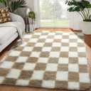 KICMOR Area Rugs for Bedroom Living Room, 4x6 Fluffy Soft Beige and Cream White Checkered Rug Fuzzy Shag Shaggy Carpet, Indoor Plush Rugs for Kids Boys Girls Dorm Nursery Office Home Decor Aesthetic (4' x 6', Beige / Cream White)