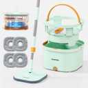 Spin Mop and Bucket Set with Detachable Inner Mop Bucket, Mops and Buckets for Floor Cleaning Includes 4 Replaceable Thick Microfiber Mop Pads