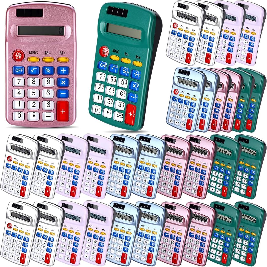 Flutesan 30 Pack Pocket Calculator Small Battery Powered Bulk Mini Size 4 Function Hand Held Basic Calculator for Students Kids School Home Office (Blue, Gray, Red, Green, Purple)