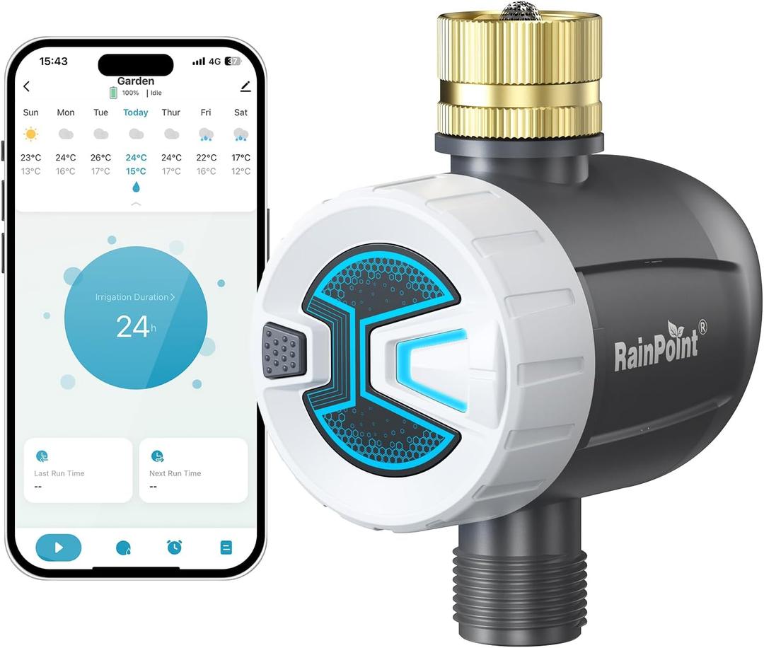 RAINPOINT Bluetooth Water Timer, Sprinkler Timer for Garden Hose, Smart Automatic Irrigation System with Brass Inlet for Yard, Lawn, APP Remote Control via Bluetooth(Without Hub)