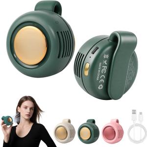 Timeno Portable Clip-On Bladeless Fan, Mini USB Rechargeable 360 Rotatable Fan, 3-Speed Silent Personal Cooling Fan for Outdoor Travel Office (Green)