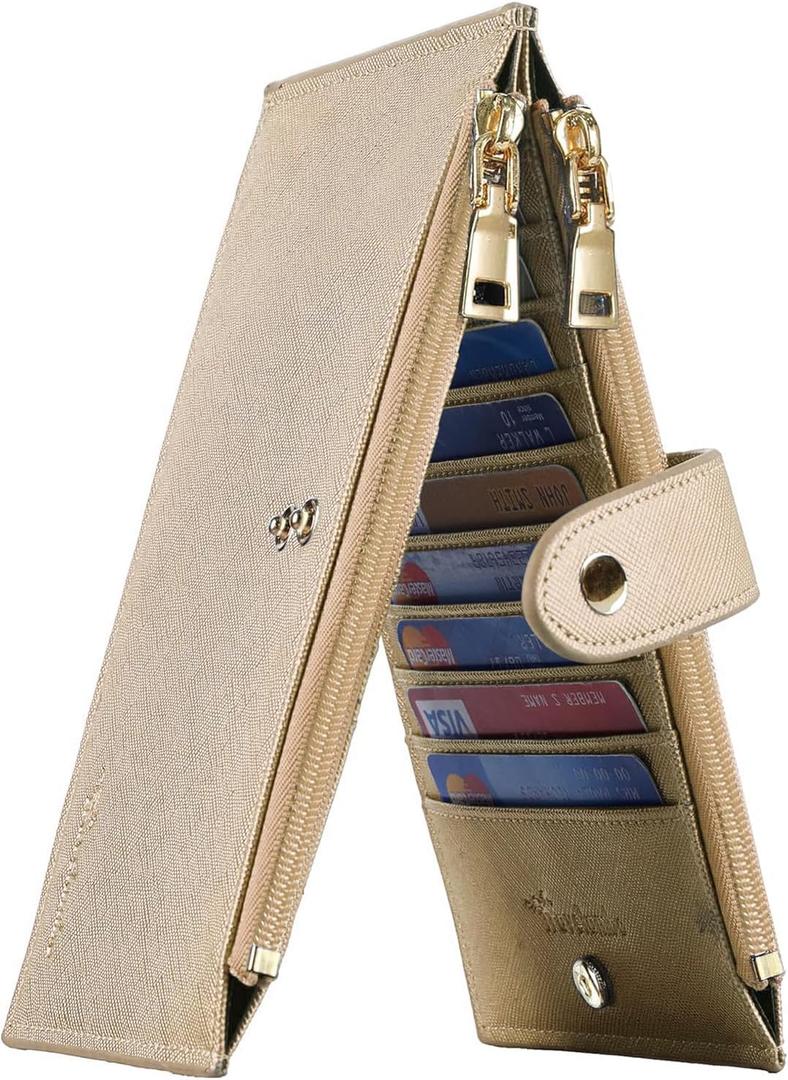 Travelambo RFID Wallet Women Large Size Bifold Multi Card Wallet Case with Zipper Pocke Credit Card Holder for Women (Gold Champagne 3310F)