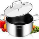 DELARLO Tri-Ply Stainless Steel Stock Pot, 5QT Non Stick Pots, Induction Ready, Cooking Pots with Lids, Stockpot 600 Oven Safe, 18/8 Food Grade Cookware, Soup Pot, Energy Saving, Lids 350