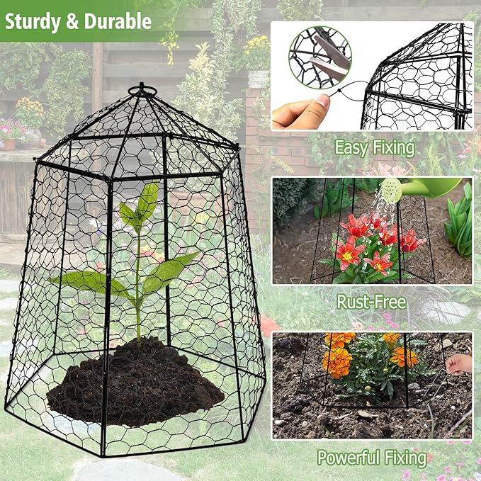 Budiwati 18.5" x 13" Large Plant Protection Cage, 5 Pcs Chicken Wire Cloche, Metal Protectors for Garden Plants, Protecting Fruits and Seedlings from Rabbits, Squirrels and Other Animals