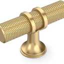 Amerdeco 10 Pack Champagne Bronze Cabinet Knobs 2 Inch Length Single Hole T Bar Kitchen Cabinet Knob Knurled Cabinet Pulls for Drawer Cupboard