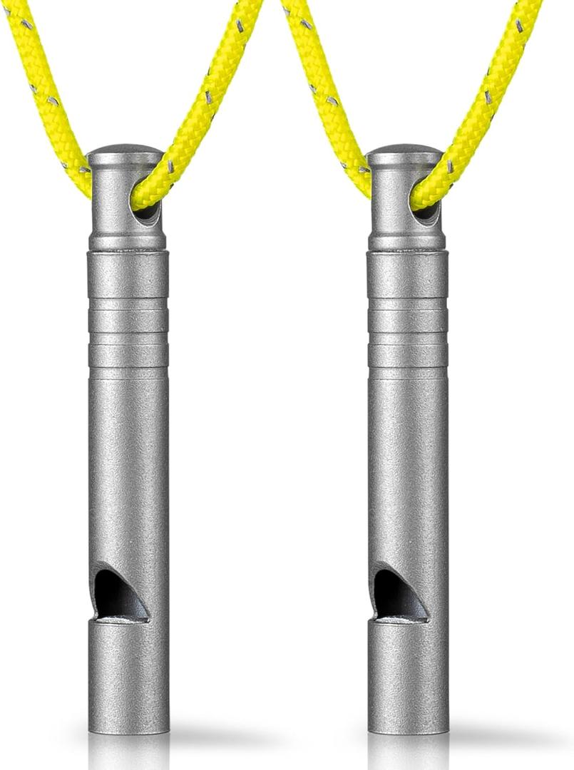 TISUR Titanium Emergency Whistle,120db Safety Whistle with Lanyard,Outdoor Survival Small Whistle for Life Saving,Hiking,Pets Training,Coach Sports (Gray-2PCS)