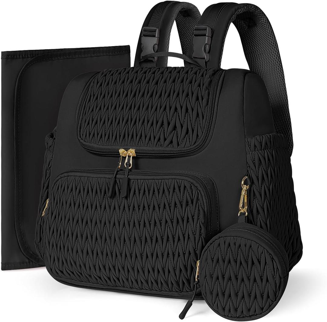 Geestock Diaper Bag Small Diaper Backpack Stylish Mini Maternity Backpacks Baby Bags for Baby Boy with Insulated Pockets, Changing Pad & Stroller Straps for Travel & Daily Outings, Black