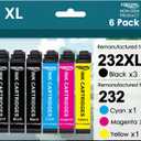 Remanufactured for 232XL Ink Cartridges for Epson 232XL 232 XL 6 Combo Pack (3 Black Cyan Yellow Magenta) with Workforce WF-2930 WF-2950 Expression XP-4200 XP-4205 Printer