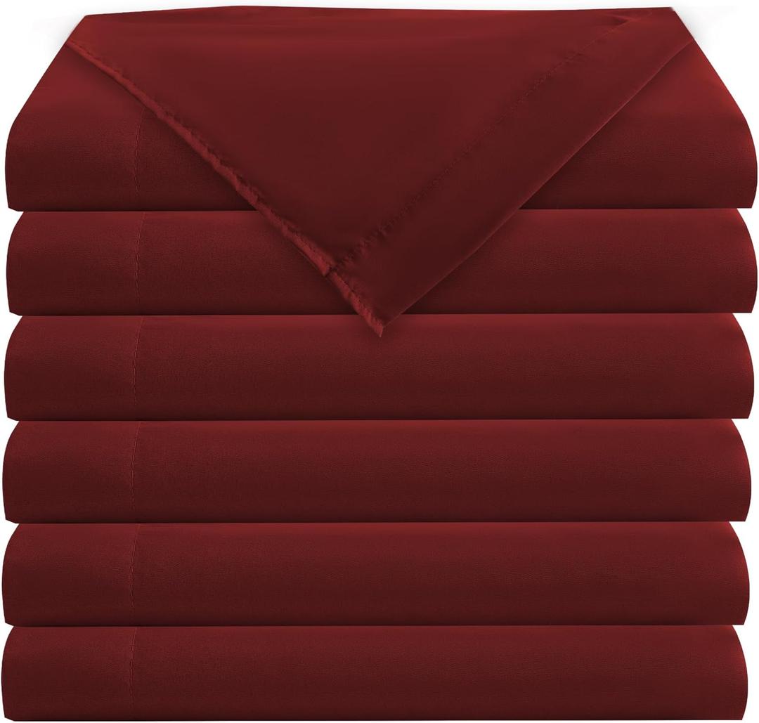 Bulk King Flat Sheets Only, 6 Pack Quick Sort Top Bed Sheet, Color-Coded Label Threads, Wrinkle-Free Shrinkage Durable Microfiber Hotel Motel Airb&bs Essentials for Hosts (105"x102",Burgundy)