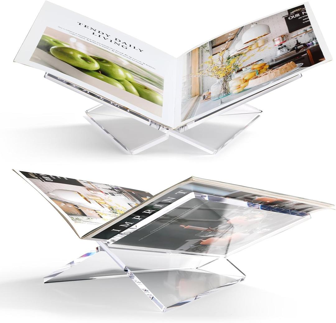 Acrylic Book Stand Large Clear Acrylic Book Holder, 12.5" x 9.5" x 5.7", Open Book Holder Stand for Display and Reading Cookbooks, Art Books, Bibles, Magazines - Home and Office