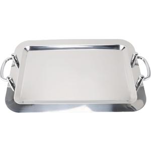 Fockety Stainless Steel Serving Tray, Multifunction Portable Metal Serving Tray with Handle, Buffet Serving Snack Tray for Coffee, Desserts, Cakes, (Rectangle Shape with