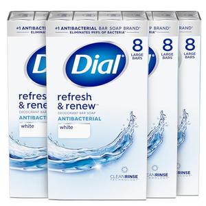 Dial Antibacterial Bar Soap, Refresh, White, 4 oz, 31 Bars