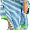 SHEWIN Womens Tops Casual Short Sleeve Sweatshirt Crewneck Striped Shirt Pullover T Shirts Loose Blouses (S size)