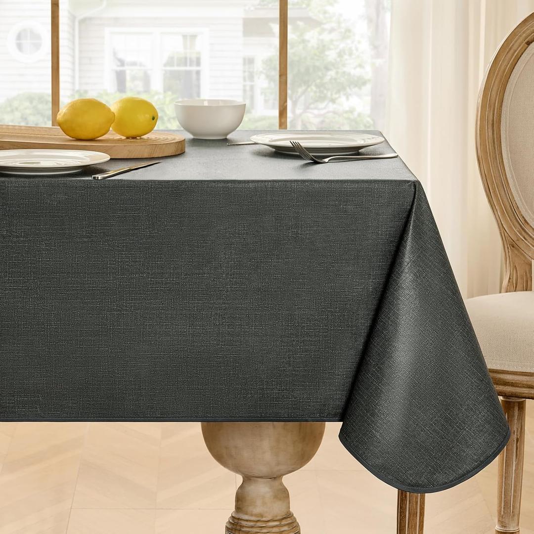 Softalker Vinyl Tablecloth Rectangle, Outdoor 100% Waterproof Oil Proof Plastic Edge Binding Table Cloth, Heavy Duty Thick Wipeable PVC Table Covers for Picnic Dining Party - 54 x 78 Inch, Black