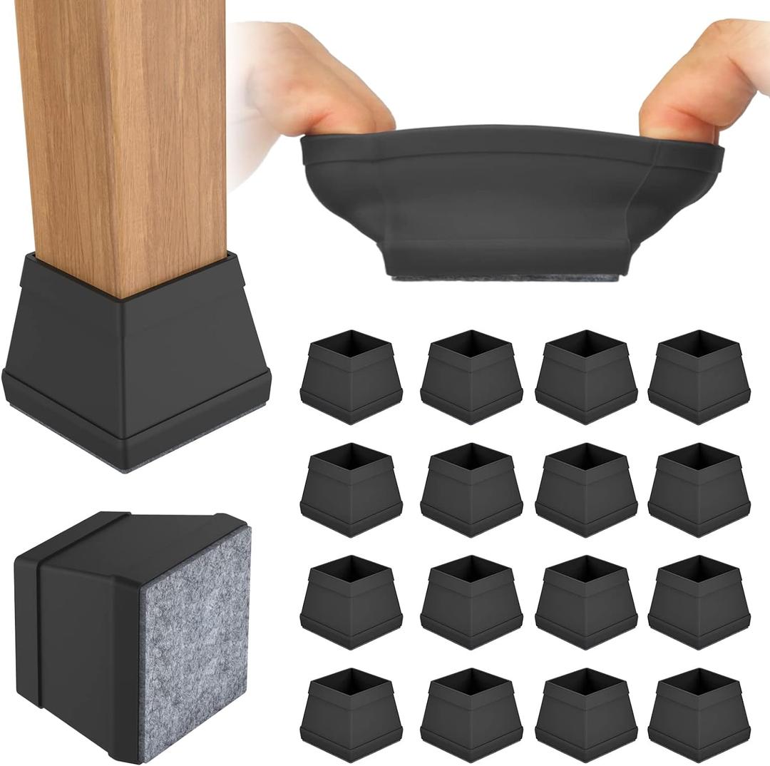 Square Chair Leg Protectors for Hardwood Floors, 24Pcs Silicone Furniture Legs Caps to Prevent Floor from Scratches and Reduce Noise, Easy to Move(1 1/2" Black)
