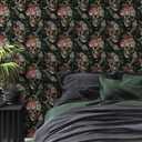 CRE8TIVE Dark Gothic Wallpaper Peel and Stick Floral Skull Wallpaper Removable Embroidery Skulls Fish Bones Rose Floral Contact Paper for Walls 12"x118" Adhesive Renter Friendly Wall Paper for Bedroom