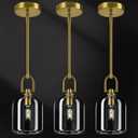 Modern Gold Pendant Lights Kitchen Island Ceiling Chandelier Indoor Thick Crystal Hanging Light Fixtures for Kitchen Living Room Dining Room Bedroom3Pack