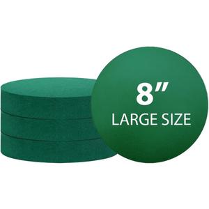 Pack of 4 FLOFARE Round Floral Foam Blocks for Fresh and Artificial Flowers, Each (8" X 1.5"), Dry & Wet Green Flower Foam for Flower Arrangements and Florist Supplies