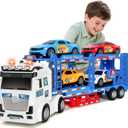 BainGesk Semi Truck Toys Car for 3, 4, 5, 6, 8 Years Old Boys Girls, Adjustable Double Decker Carrier Truck with Light & Sound, Car Hauler with Trailer Toy, Large Transport Toy Gifts for Toddler (Blue)