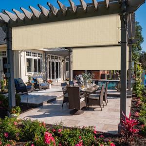 ECOOPTS 12'x12' Outdoor Shade Cover Canopy Sun Shade Cover with Grommets Weighted Rods for Pergola Patio Porch (Beige)