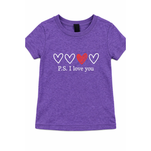 PS I Love You Day Valentine's Day Purple Heart Women Men Kid T-Shirt, 3T Todler