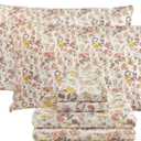 Viviland Floral King Sheet Set - 4 Piece Vintage Pink & Yellow Flower Patterned Bed Sheets - Soft, Breathable Microfiber Sheets with Deep Pocket, Non-Slip Fitted Sheets & Pillowcases