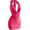 SOLY HUX Women's Shiny Deep V Neck Halter Bodycon Mini Dress Sleeveless Cocktail Prom Pencil Dresses Hot Pink X-Small