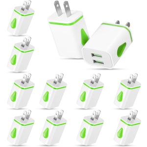 Xuhal 12 Pcs Fast USB Wall Charger Charging Block Bulk Adapter Plug Cube 2.1A USB Wall Charger Replacement for Most Smartphones and Tablets (Green)