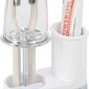 mDesign Plastic Toothpaste and Toothbrush Holder Center with Cup/Cover - Organizer for Bathroom Vanity Countertop - Holds Paste, Floss, Accessories - Hyde Collection - White/Chrome