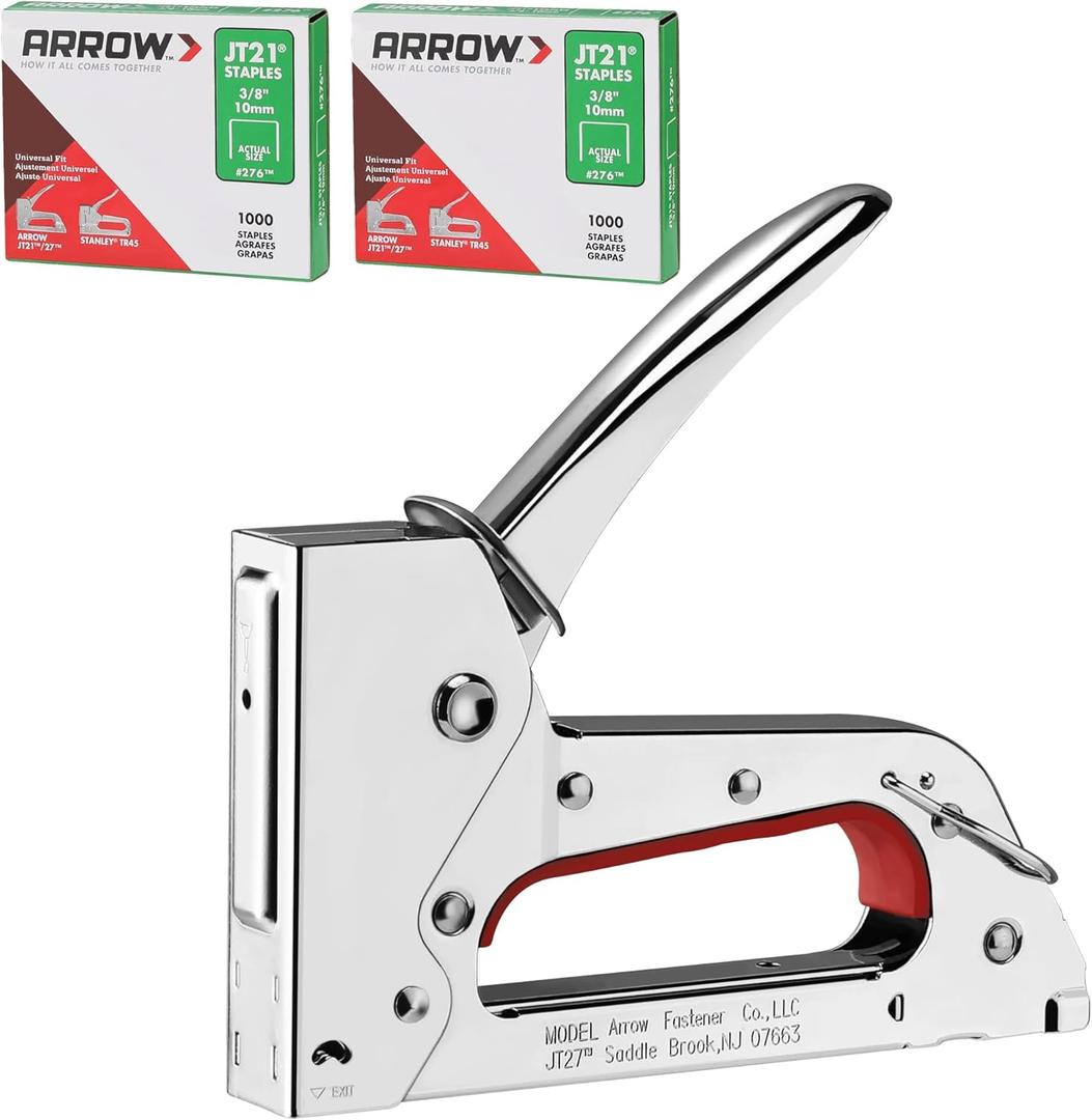 Arrow JT27 Light Duty Staple Gun Kit, Thin Wire Stapler with 2000 Pieces JT21 3/8" Staples, Lightweight Chromed-Steel Housing