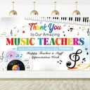 HOWAF Music Teacher Appreciation Backdrop Banner, Thank You Music Teachers Background Banner for School Classroom Decorations, Thank You Musical Teachers Hanging Sign for Teacher's Day Supplies