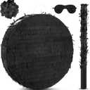 Jenaai 16" Round Blank Piata with Stick, Blindfold and Confetti for Adults and Kids' Birthday Parties, (Black)