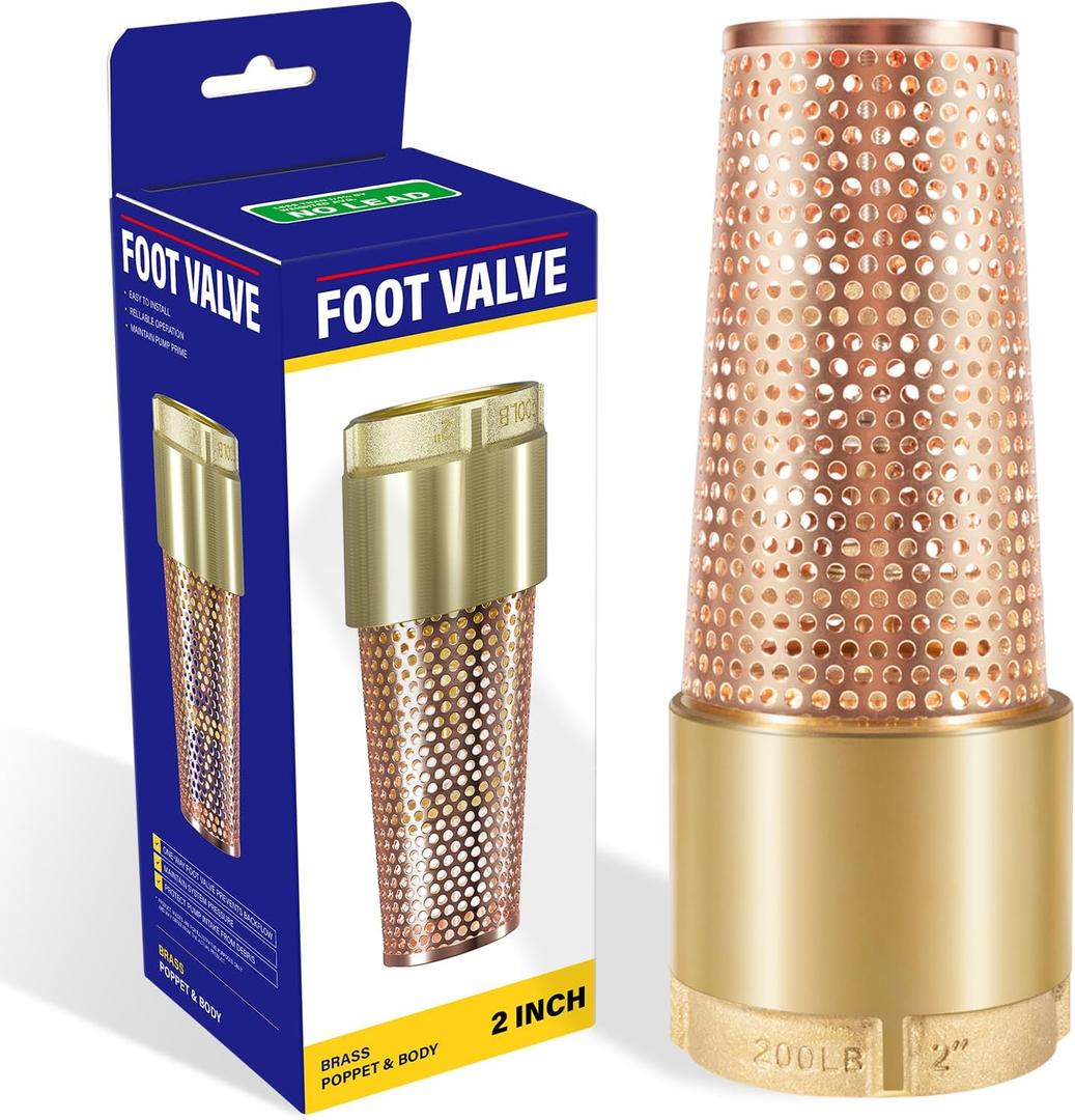 2 Inch Foot Valve for Irrigation Pump, No-Lead Brass Foot Valve, One-Way With ZEBRA MUSSEL Strainer