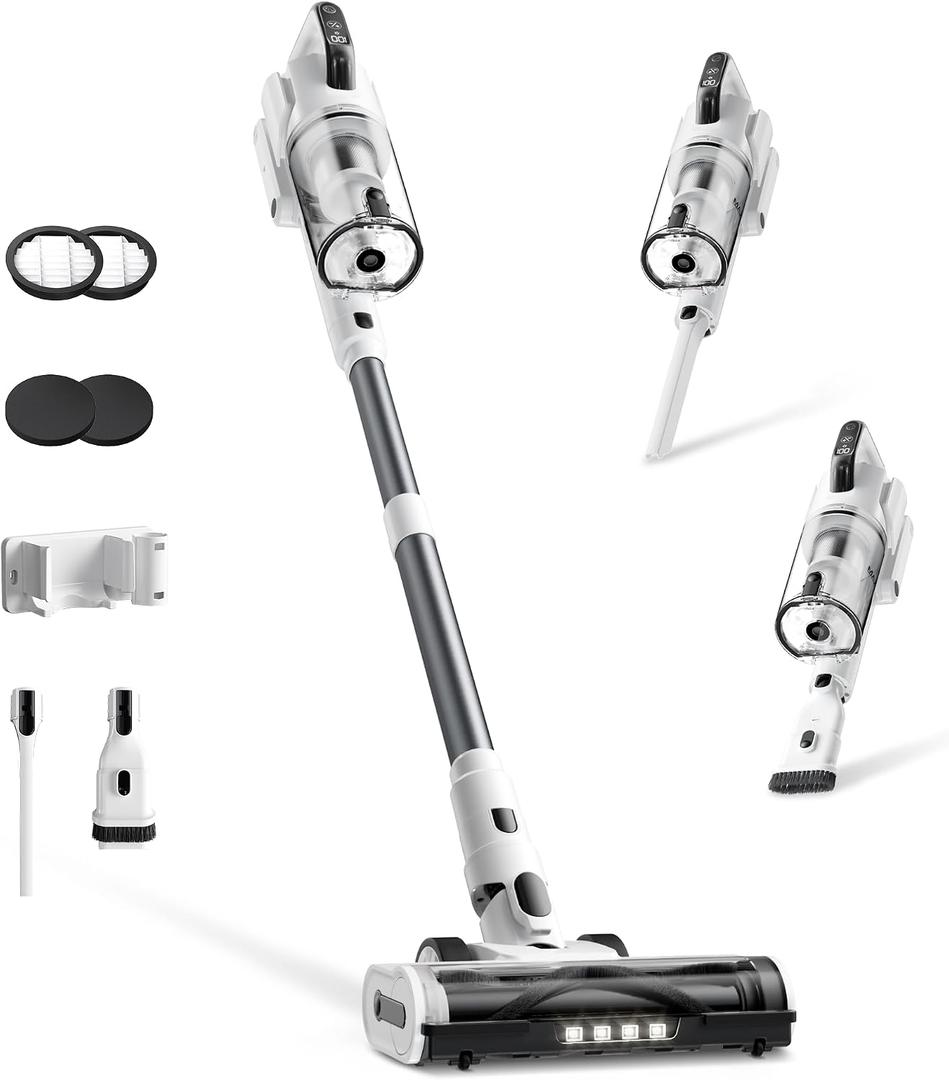 Cordless Vacuum Cleaner, Upgraded 650W 55KPa 70Mins Runtime Stick Vacuum Cordless, Self-Standing Lightweight Vacuum Cleaners for Home with LED Headlight Touch Screen, for Pet Hair/Carpet/Floor