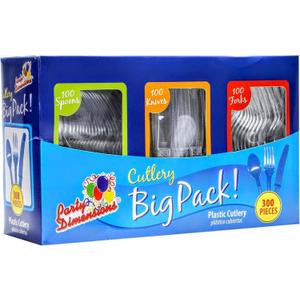 Party Dimensions 300 Count Plastic Cutlery Combo Box, Disposable Clear Plastic Silverware Utensils Set, 100 Forks, 100 Spoons, 100 Knives