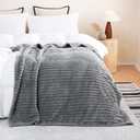 Grey Fleece Throw Blanket 50”×60” for Couch Sofa Bed,Super Soft Cozy Plush Microfiber Flannel Blanket with Stripes Design Lightweight for Adults,Woman,Girls