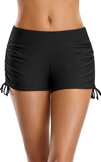 ALove Swim Shorts Womens Stretchy Sporty Bathing Suit Bottoms Side V Slit Boyshorts Swimsuit Board Shorts Small