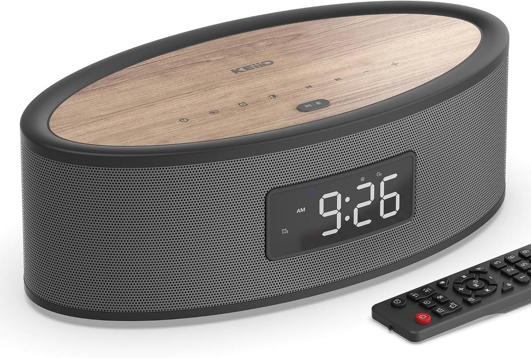 Bluetooth Clock Radio Speaker Aesthetic Design with Phenomenal Sound Quality, Built-in Sound Machine, FM Radio, USB, AUX, Dual Music/Radio Alarms