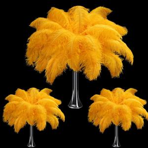 Maitys 90 Pcs Large Natural Ostrich Feathers Bulk 14-16 Inch (35-40cm) 12-14 Inch (30-35cm) 10-12 Inch (25-30cm) Ostrich Feathers Plumes for Centerpieces Wedding(Gold)