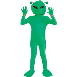 fun shack Kids Alien Costume, Green Alien Outfit for Boys and Girls, Halloween Dress-Up for Kids (X-Large)