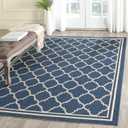 SAFAVIEH Washable Rug Outdoor Courtyard Collection - 4' Square, Navy & Beige, Non-Shedding & Easy Cleaning, Ideal for Patio, Backyard, Mudroom (CY6918-268)