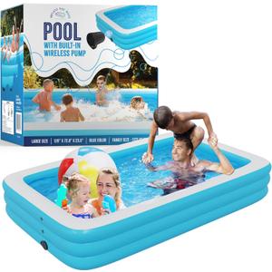 Blue Inflatable Swimming Pool (120" x 72.8" x 23.6") Built-in Air Pump Inflatable Kiddie Pool, Family Pools for Kids and Adults - Self Inflating Backyard Blow Up Pool for Toddlers & Babies (Large) Blue Inflatable Swimming Pool (120" x 72.8" x 23.6") Built-in Air Pump Inflatable Kiddie Pool, Family Pools for Kids and Adults - Self Inflating Backyard Blow Up Pool for Toddlers & Babies (Large)