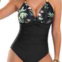 Aqua Eve Tummy Control Swimsuits for Women One Piece Bathing Suit Push Up Slimming Swimwear Black Floral 01 L