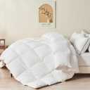 TOPGREEN Feather Down Comforter Queen Size, Luxury Extra-Fluffy Duvet Insert, All Season Bed Comforter with Ultra-Soft Organic Cotton Case (90x90 Inch, Ivory White)