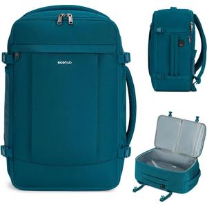 ECOHUB 17'' Small Travel Backpack, United Airlines Personal Item Bag 16.9"x10"x7.5" Carry on Backpack with USB Port Luggage Sleeve Travel Essentials for Men Women Water Resistant, Teal (17 inch underseat, Blue Green)