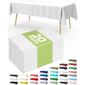 Pureegg Plastic Table Cloth Disposable 20 Pack, 54 x 108 Inch Table Cloths, Party, Picnic, Wedding, Decorative Tablecloths, Rectangle, White Plastic Cover, Leakproof & Sturdy, White
