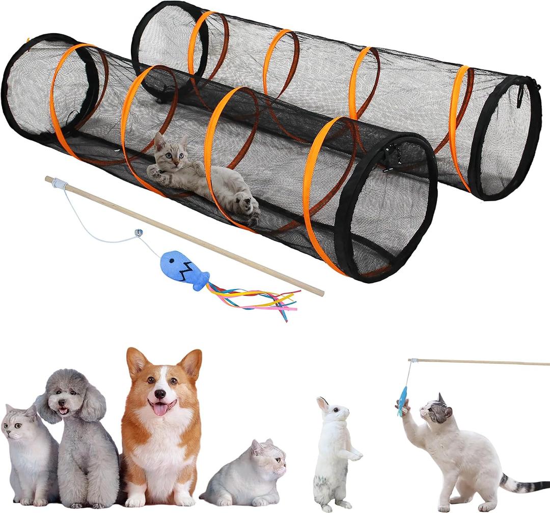 Cat Play Tunnel-for Indoor and Outdoor, Cat Play House, Cat Enclosures Easy to Connect with Two Zipper Doors, Product Size 67'' x 18'',2pcs /Set,Orange 2 Packs