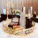 Round Gold Mirror Coffee Table Tray - Decorative Organizer for Perfume, Makeup, Vanity, Dresser Tops (11.8 in)